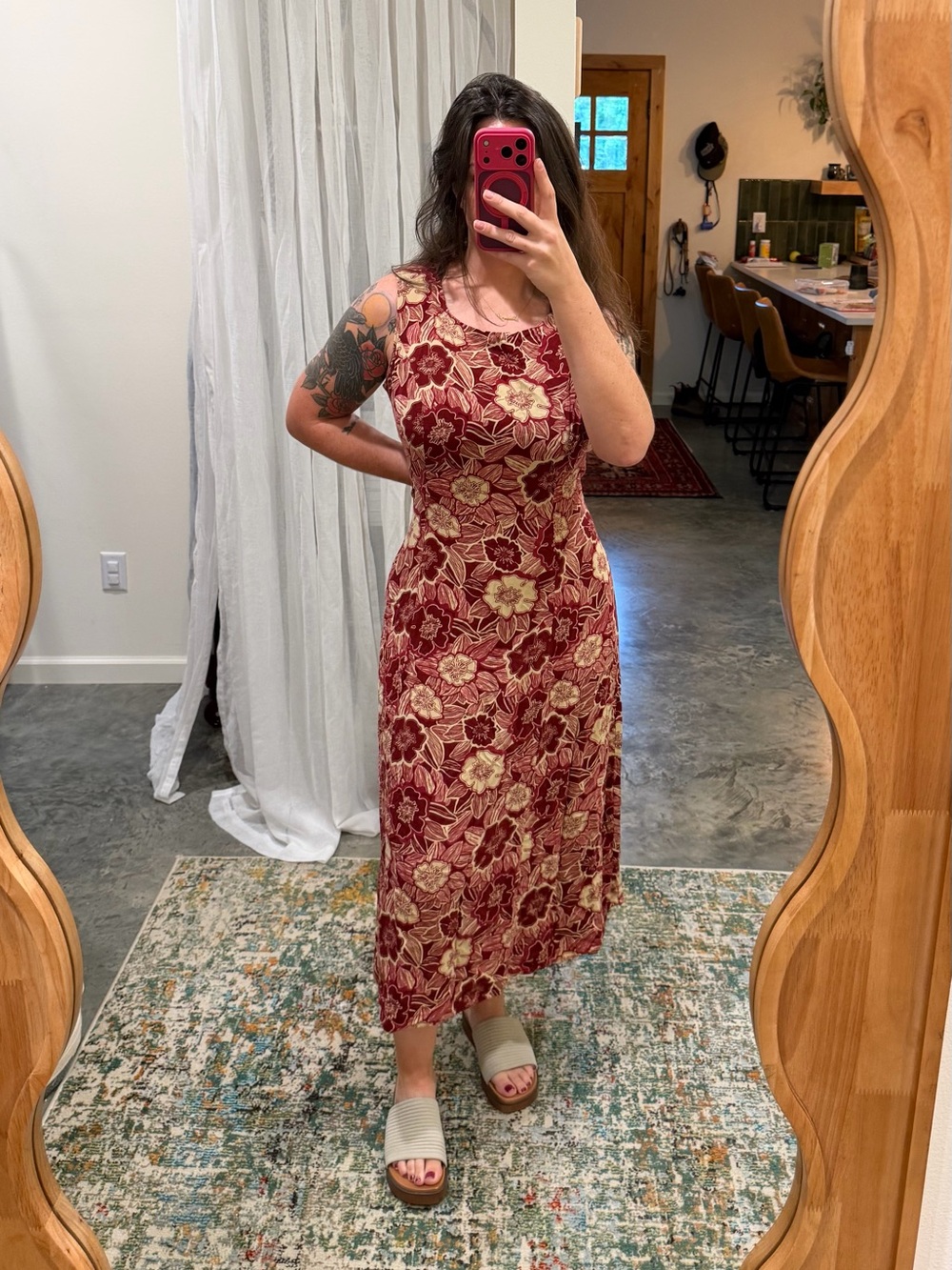 Danny & Nicole Burgundy and Cream Floral Midi Dress